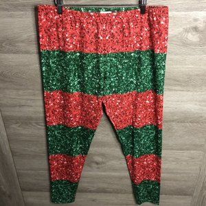 CowCow Womens 3XL Red Green Christmas Leggings NEW